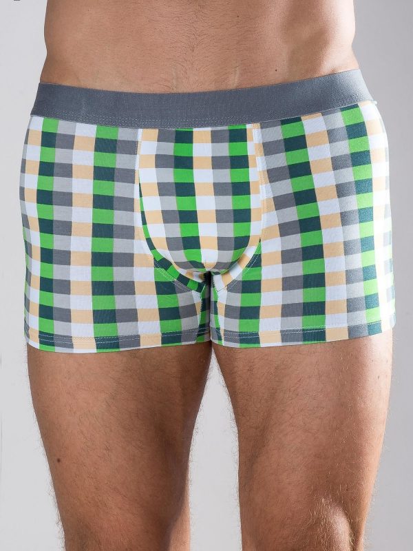 Grey-green plaid boxer shorts