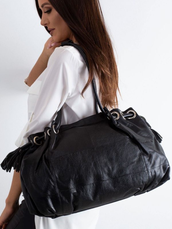 Black Leather Longitudinal Bag