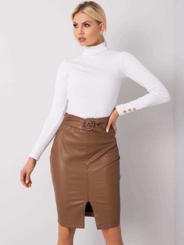Brown skirt made of eco-leather Carlie RUE PARIS