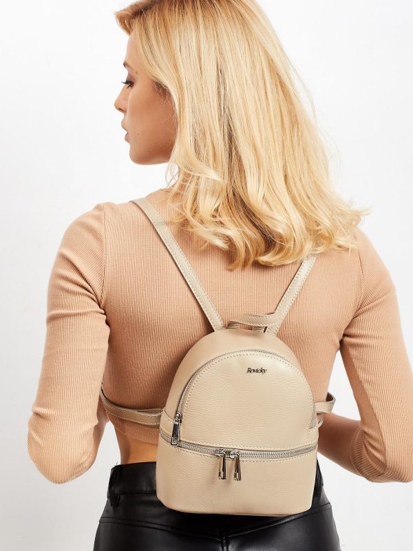 Women's Beige Leather Backpack