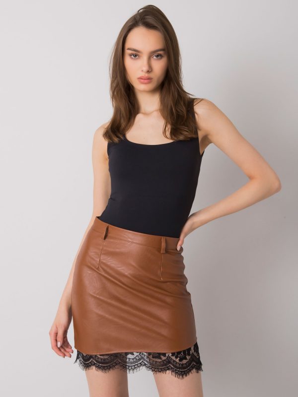 Brown Bennington Leatherette Pencil Skirt
