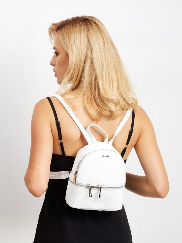Women's White Leather Backpack