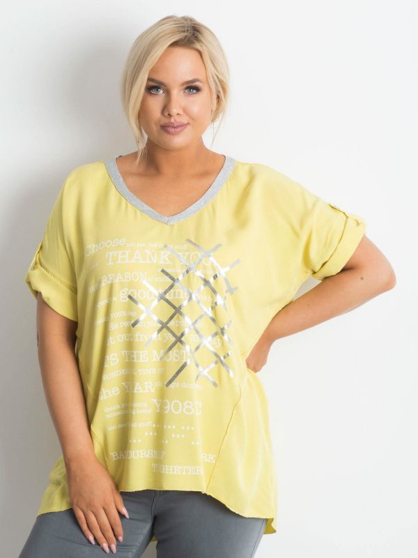 Yellow plus size blouse with print