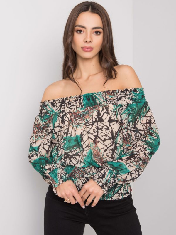 Green-beige Spanish blouse with Rouen prints