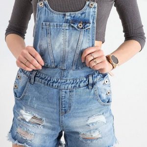 Light blue denim dungarees with holes
