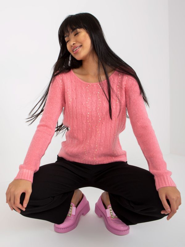 Wholesale Dirty pink classic women's sweater with applique