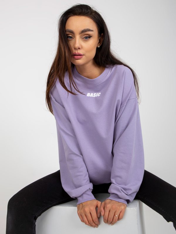 Wholesale Light purple women's hoodless sweatshirt with inscription