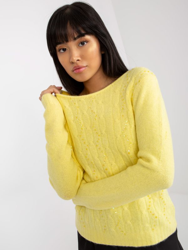 Wholesale Light Yellow Women's Classic Sweater with Sequins