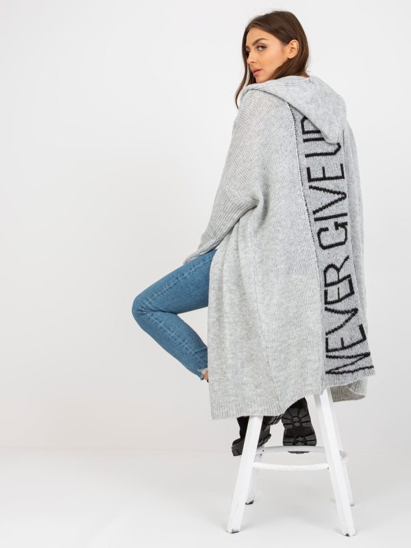Wholesale Gray knitted cardigan with inscription on the back OCH BELLA