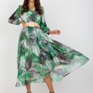 Wholesale Green and Black Wrap Midi Dress with Janesville Prints