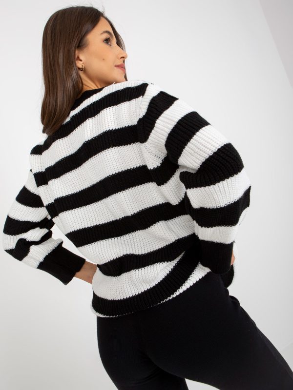 Wholesale White and black long oversized striped sweater RUE PARIS