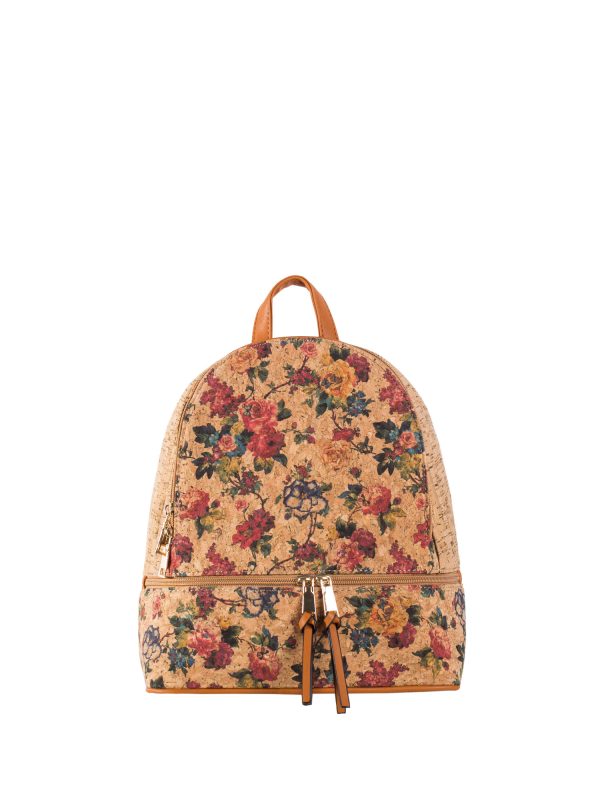 Wholesale Light Brown Vintage Backpack with Floral Pattern