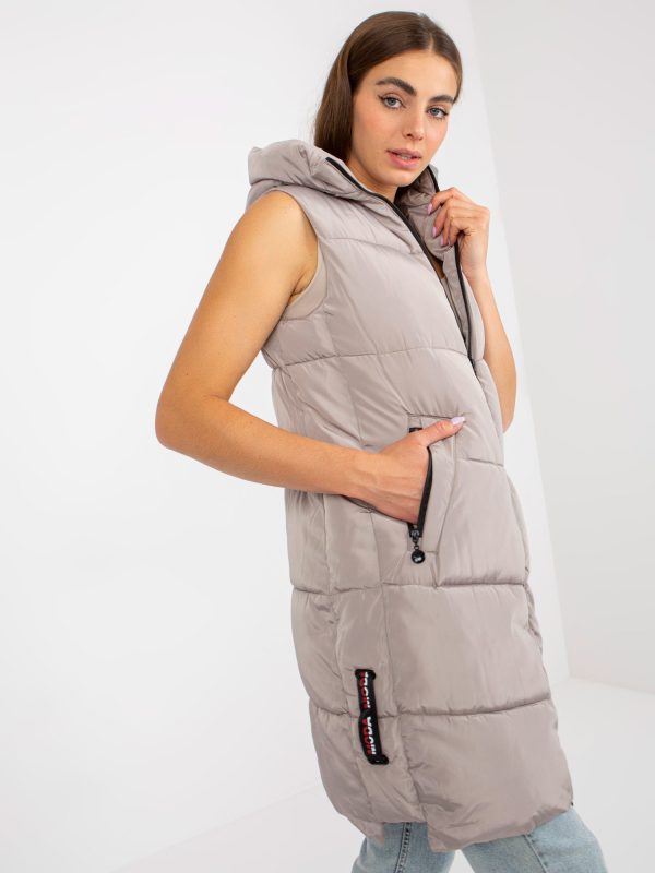 Wholesale Dark beige quilted down vest with hood