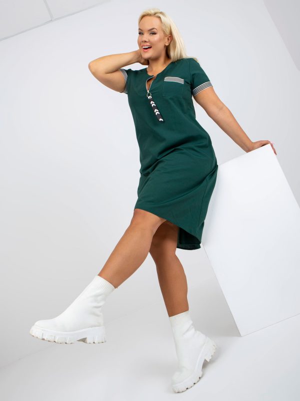 Wholesale Dark Green Asymmetrical Plus Size Viana Cotton Dress