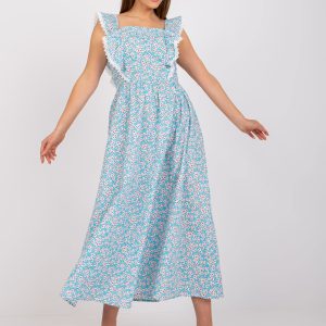 Wholesale Light Blue Cotton Maxi Dress with Prints