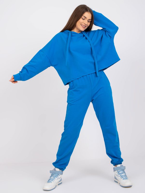 Wholesale Dark Blue Basic Two Piece Sweatshirt Set with Hoodie