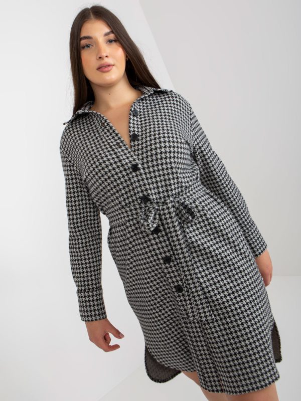Wholesale Grey and Black Plus Size Houndhole Shirt Dress