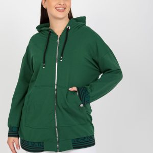 Wholesale Dark Green Plus Size Zip Hooded Sweatshirt