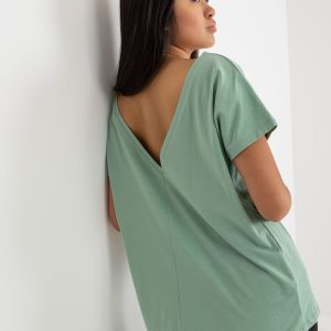Wholesale Pistachio basic t-shirt with neck on the back Fire