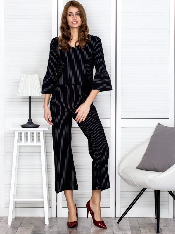 Wholesale Black set of trousers and striped blouse