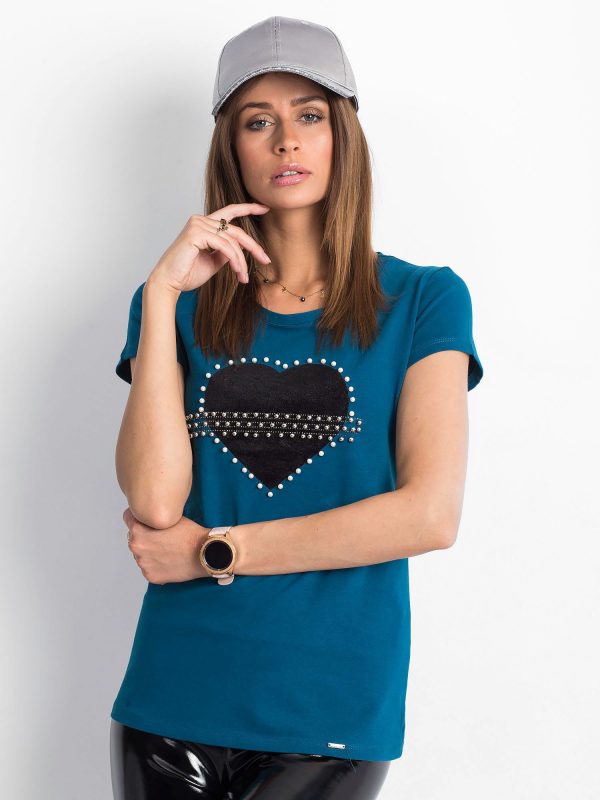 Wholesale Sea t-shirt with velvet heart and pearls