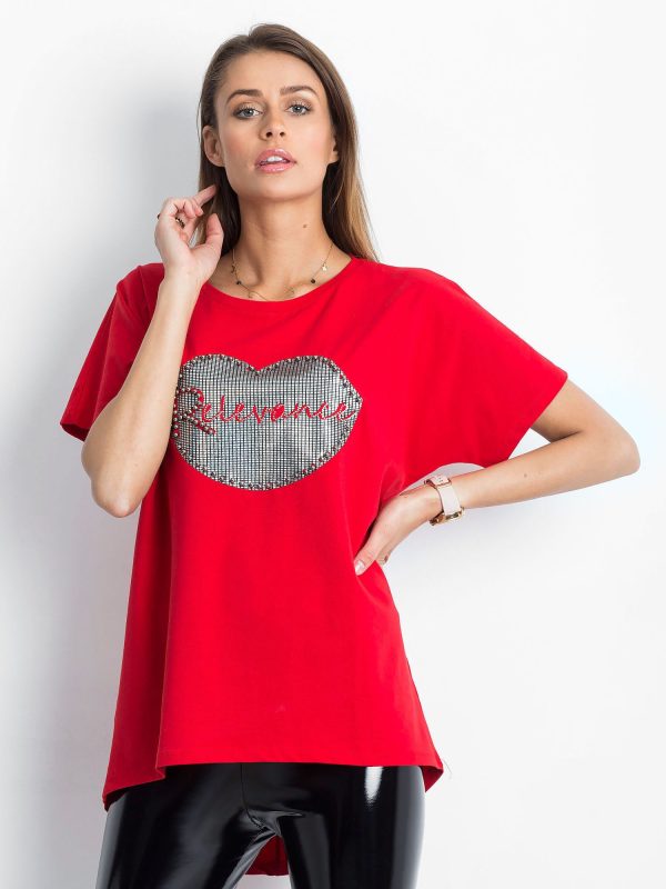 Wholesale Red t-shirt with lip motif