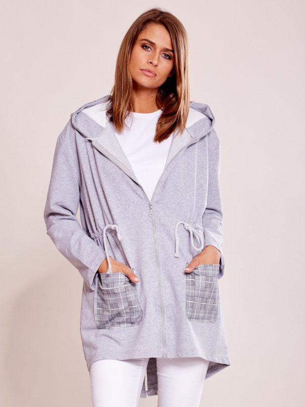 Wholesale Grey cardigans with hood and rib at the waist