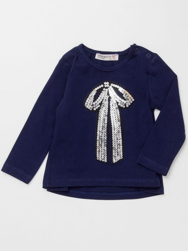 Wholesale Navy blue blouse for girl with sequin applique