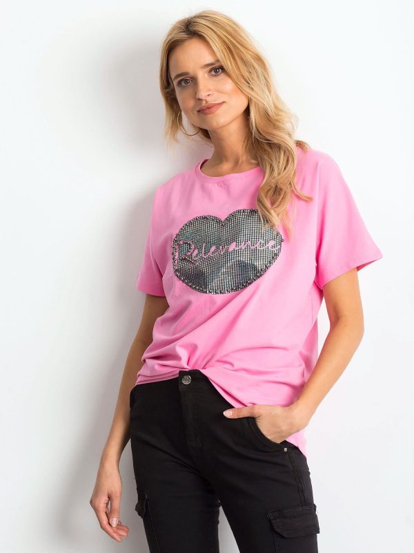 Wholesale Pink t-shirt with lip motif