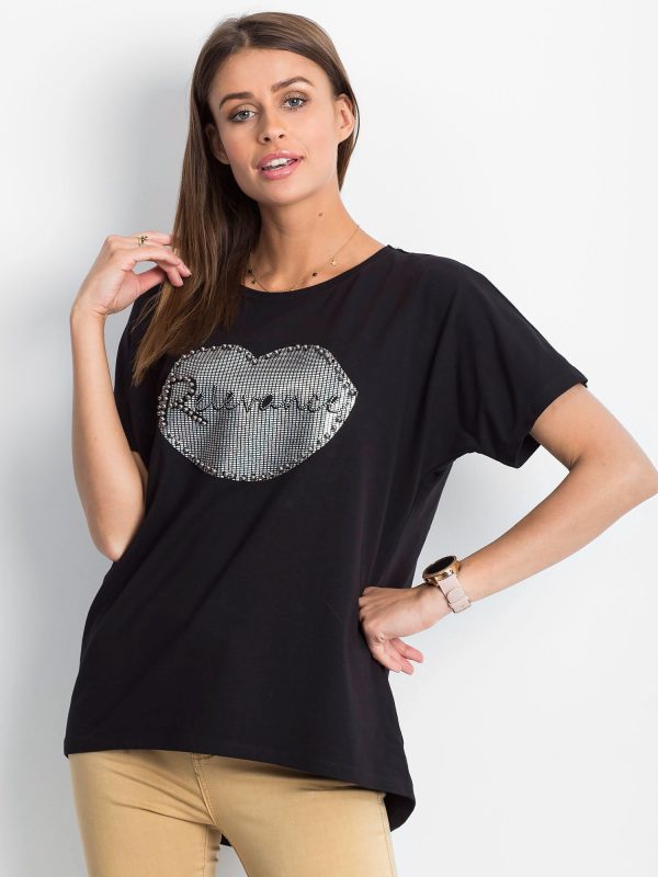 Wholesale Black t-shirt with lip motif
