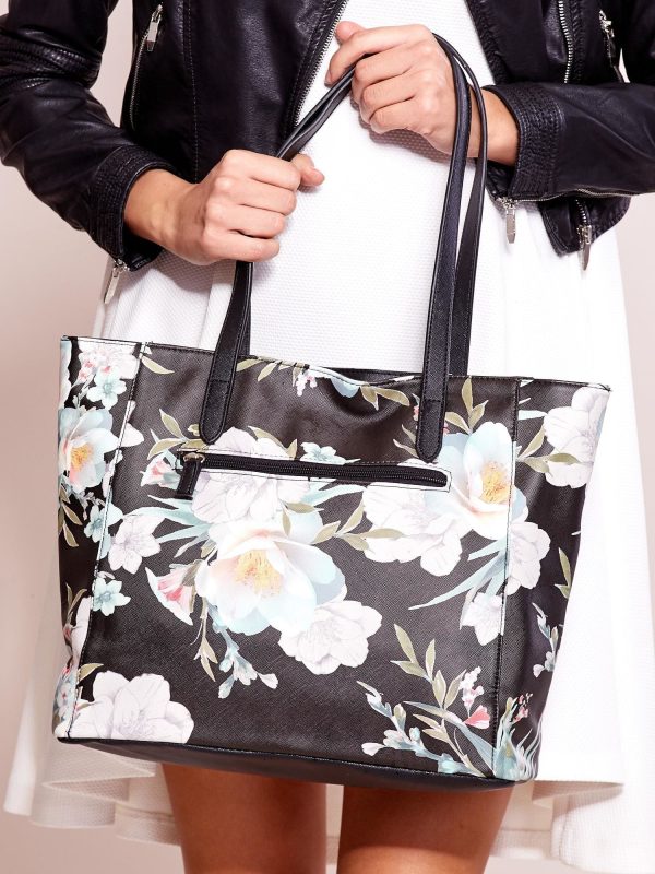 Wholesale Black floral shopper bag