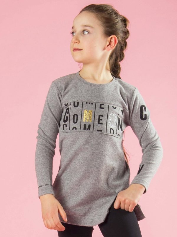 Wholesale Grey girl's tunic with print and applique