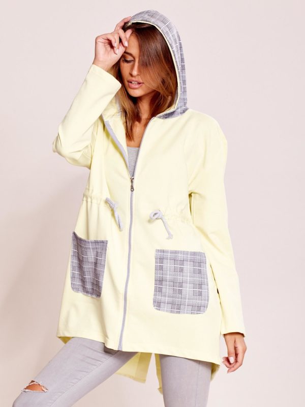Wholesale Light yellow cardigans with hood and waist rib