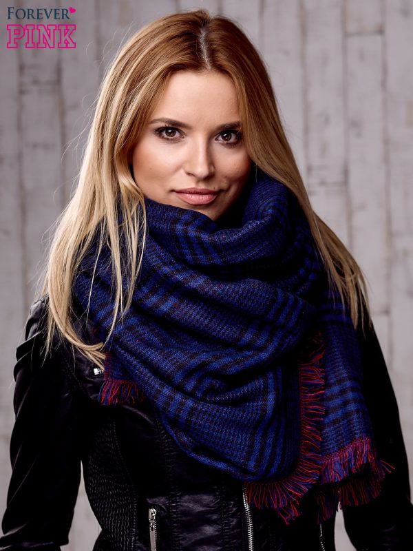 Wholesale Navy blue double-sided plaid scarf and polka dot