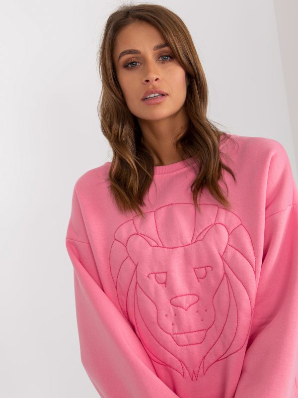 Wholesale Pink padded sweatshirt without hood with embroidery