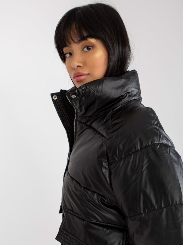 Wholesale Black Down Quilted Winter Jacket with Pockets