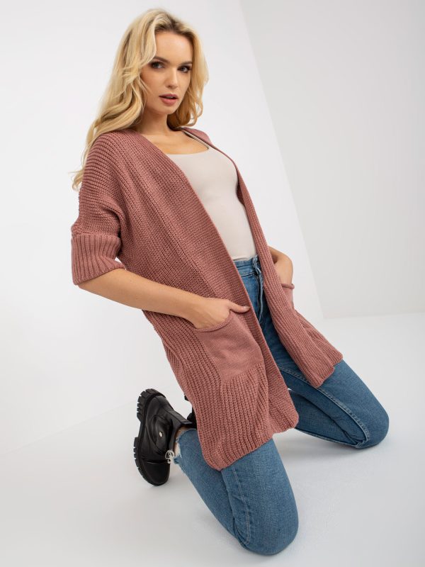 Wholesale Dirty Pink Knitted Cardigan with 3/4 Sleeves RUE PARIS