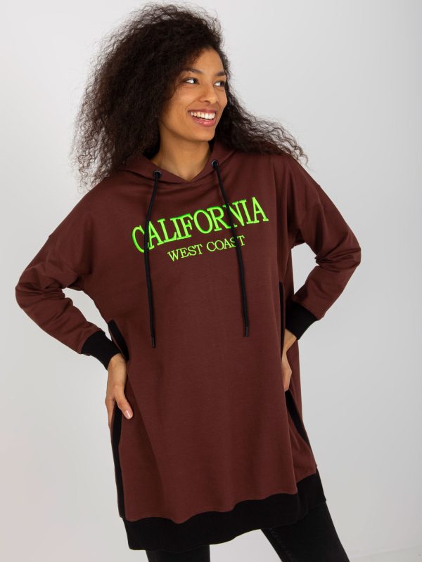 Wholesale Dark brown long oversized sweatshirt with hood and slits