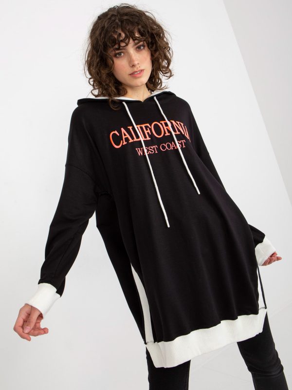 Wholesale Black long oversized sweatshirt with lettering and slits