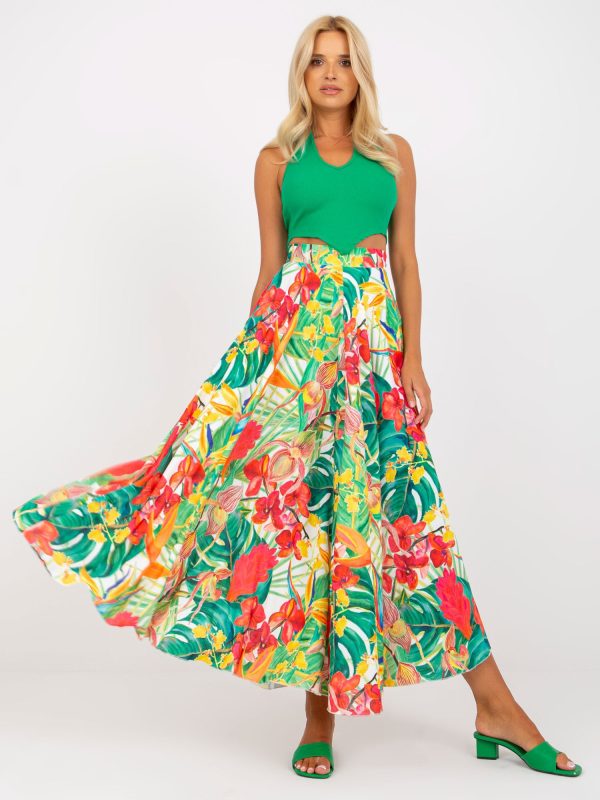Wholesale White and green flared maxi skirt with print RUE PARIS