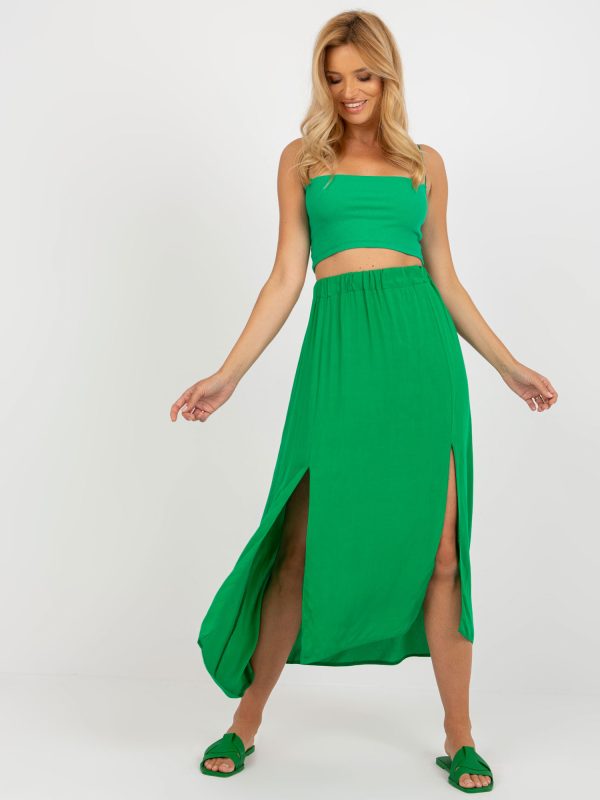 Wholesale Green asymmetrical skirt with slits RUE PARIS