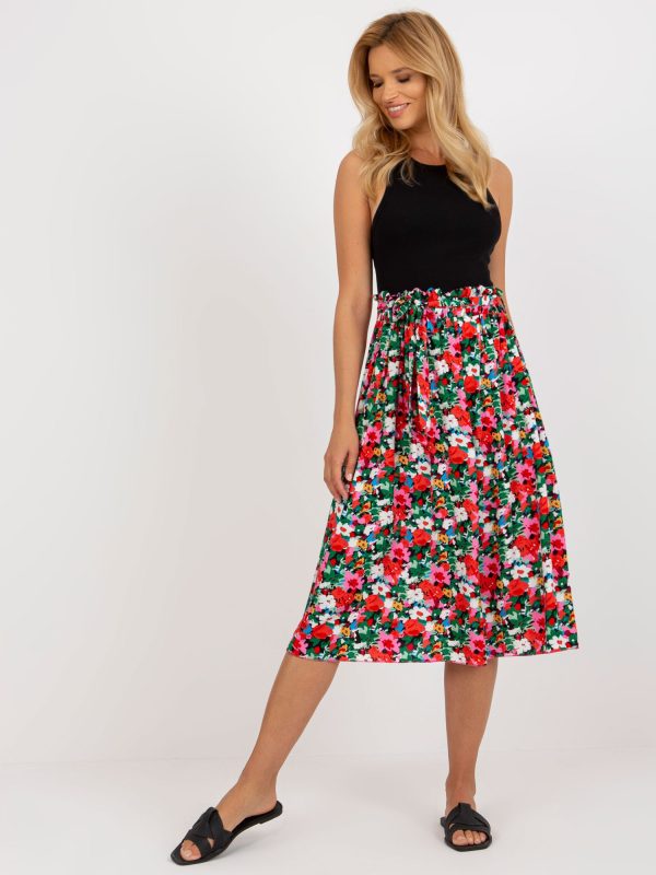 Wholesale RUE PARIS red and black flared skirt with belt