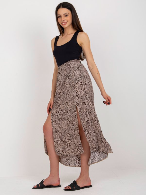 Wholesale Beige and black asymmetrical skirt with print RUE PARIS