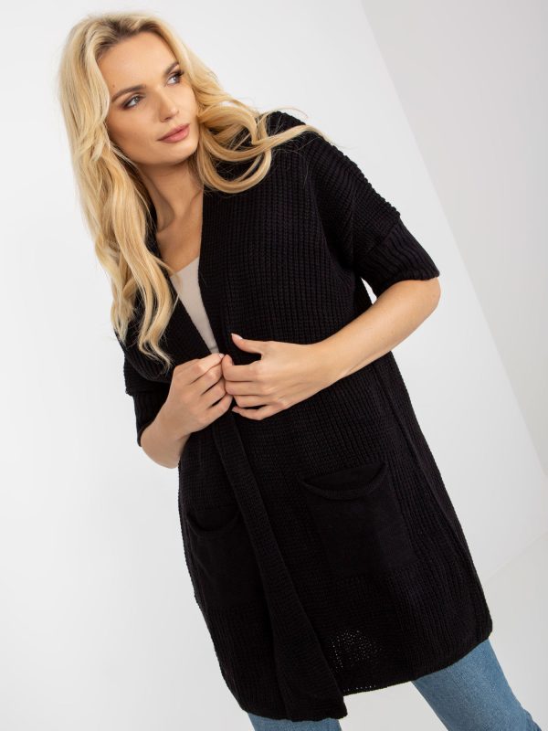 Wholesale Black Loose Knitted Cardigan RUE PARIS