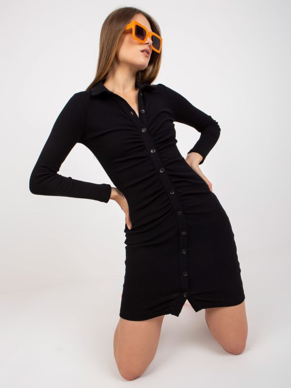 Wholesale RUE PARIS black basic cotton mini dress