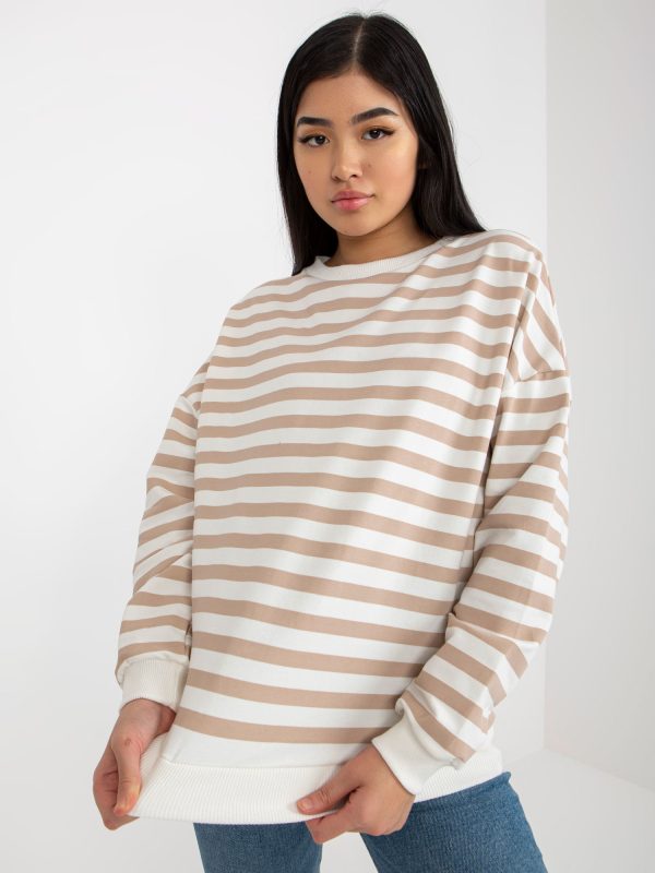 Wholesale Ecru beige cotton sweatshirt with stripes RUE PARIS