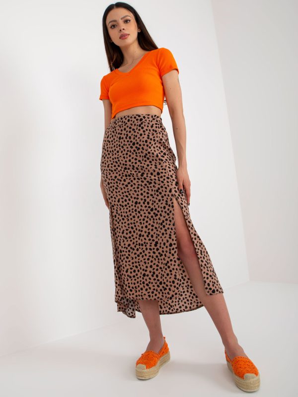 Wholesale Brown and black asymmetrical skirt with print RUE PARIS