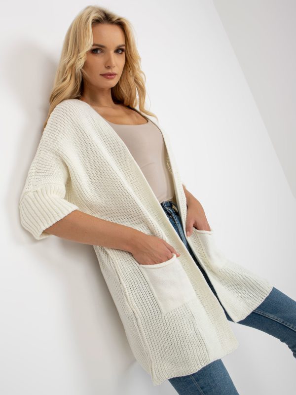 Wholesale Ecru knitted cardigan with 3/4 sleeves RUE PARIS