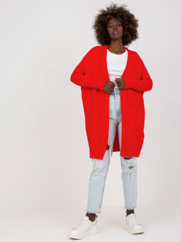 Wholesale Bright red oversize cardigan with pockets Barreiro RUE PARIS