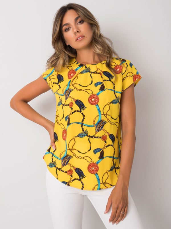 Wholesale Yellow blouse with print and short sleeves Aleena RUE PARIS